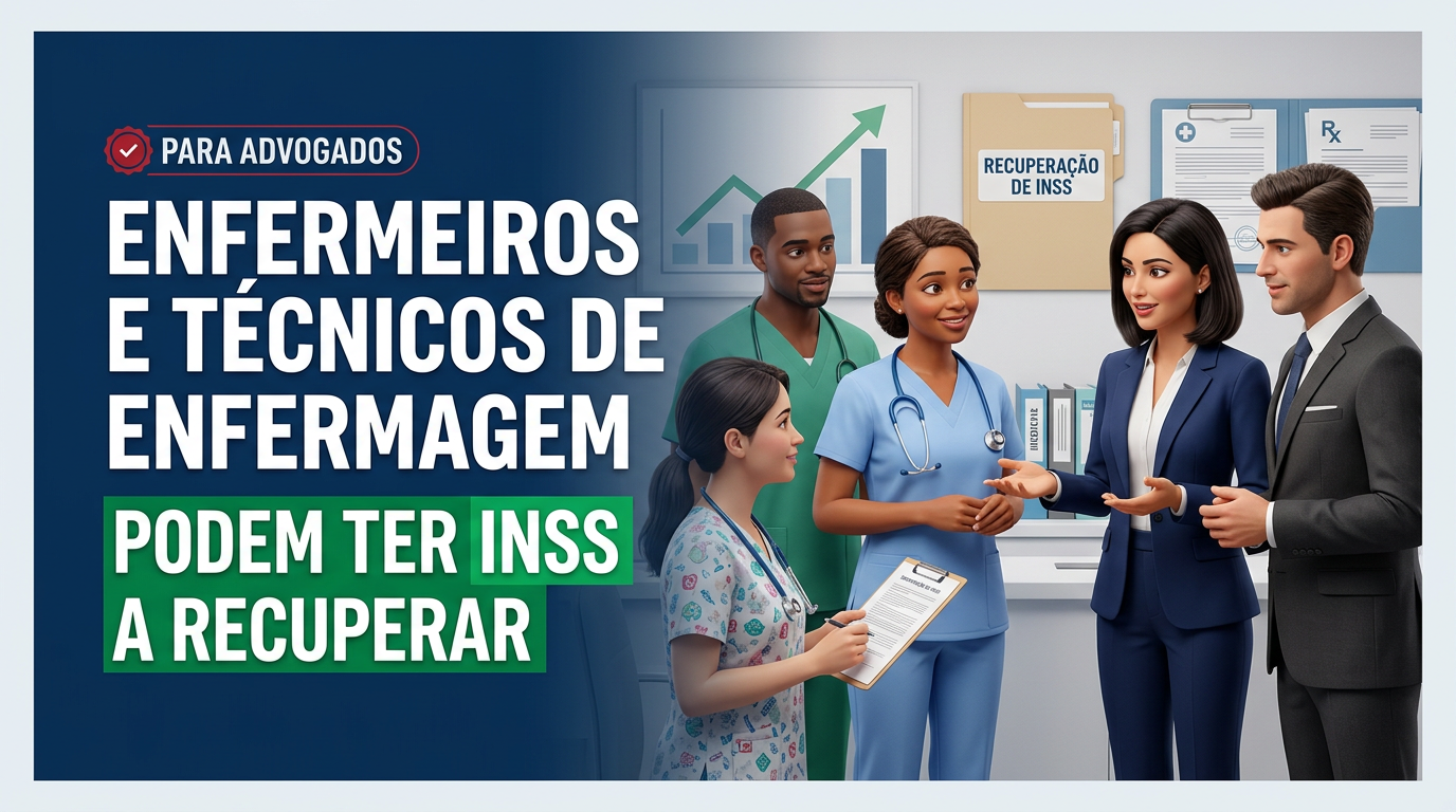 Imagem editorial da JurisPoint AI sobre Recuperação de INSS para Enfermeiros e Técnicos: A Concomitância em Hospitais e Cooperativas de Saúde, com visual abstrato de recuperacao acima do teto para advogados.
